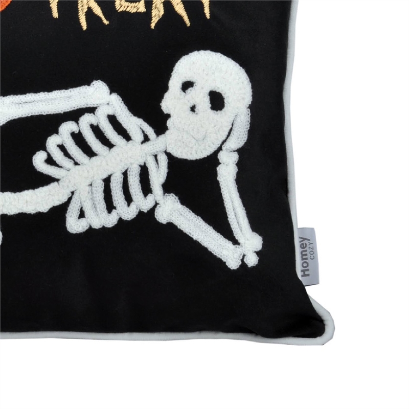 Teya Lumbar Pillow- Skeleton Embroidery- Trick or Treat Black Velvet 14x20