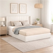 Deny Queen Storage Bed- 4 Drawers- Channel Tufted Ivory Boucle Upholstery
