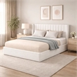 Deny Queen Storage Bed- 4 Drawers- Channel Tufted Ivory Boucle Upholstery