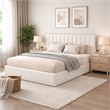 Deny Queen Storage Bed- 4 Drawers- Channel Tufted Ivory Boucle Upholstery