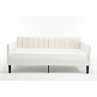 Ely Twin Size Daybed with Tufted Backrest- Ribbed Beige Velvet Upholstery