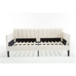 Ely Twin Size Daybed with Tufted Backrest- Ribbed Beige Velvet Upholstery