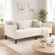 Ely Twin Size Daybed with Tufted Backrest- Ribbed Beige Velvet Upholstery
