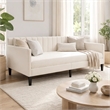 Ely Twin Size Daybed with Tufted Backrest- Ribbed Beige Velvet Upholstery