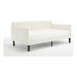 Ely Twin Size Daybed with Tufted Backrest- Ribbed Beige Velvet Upholstery
