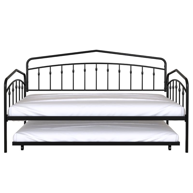 Fea Twin Size Daybed with Pull Out Twin Trundle- Black Metal Frame