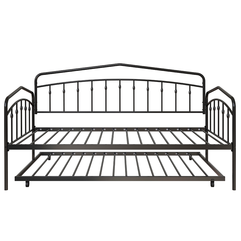 Fea Twin Size Daybed with Pull Out Twin Trundle- Black Metal Frame
