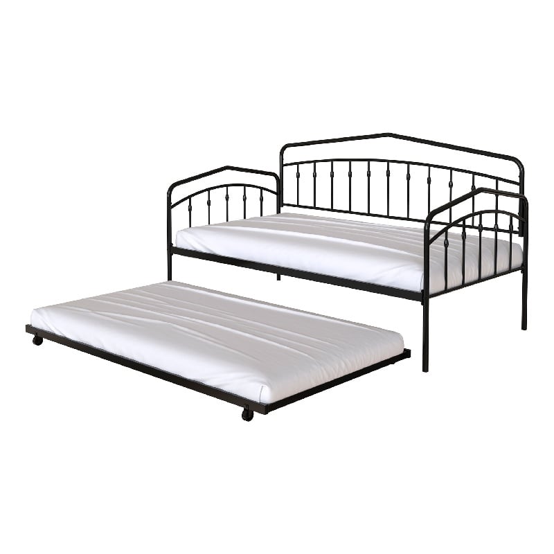 Fea Twin Size Daybed with Pull Out Twin Trundle- Black Metal Frame