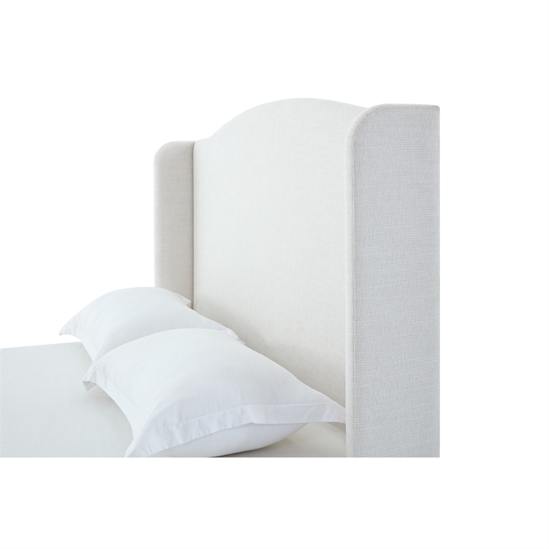 Heny King Size Bed with Wingback Tall Headboard- Ivory Fabric Upholstery