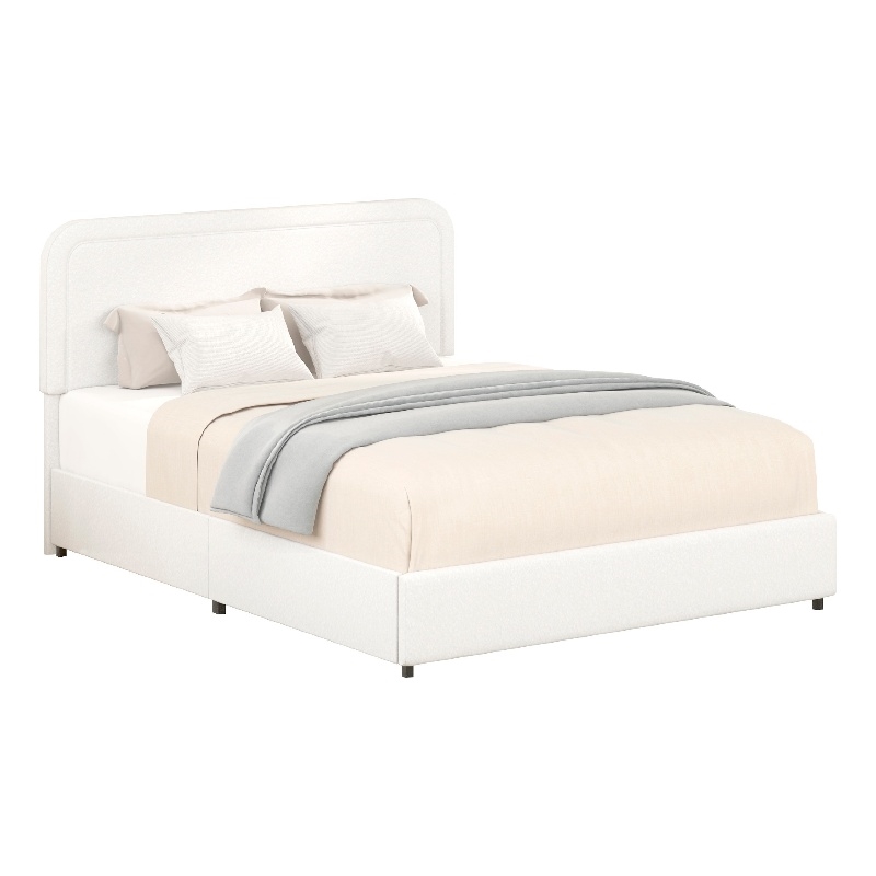 Lez Queen Size Platform Bed with 2 Storage Drawers- Ivory Boucle Upholstery