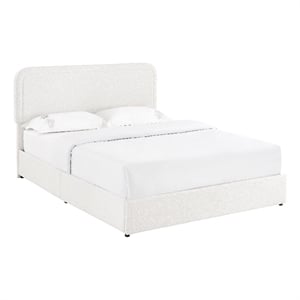 Lez Queen Size Platform Bed with 4 Storage Drawers- Ivory Boucle Upholstery