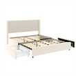 Nia Queen Bed- 2 Storage Drawers- Wingback Tufted Ivory Velvet Headboard