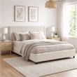 Nia Queen Bed- 2 Storage Drawers- Wingback Tufted Ivory Velvet Headboard