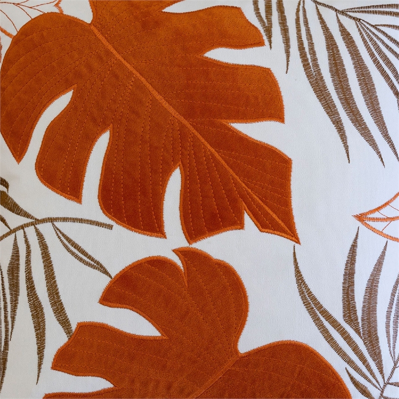 Lefy Accent Pillow- Orange Autumn Leaf Design on White Velvet- 20 Inch Square