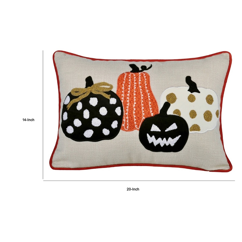 Lumbar Throw Pillow Cover- Hallow Pumpkin Embroidered- Black Linen 14x20