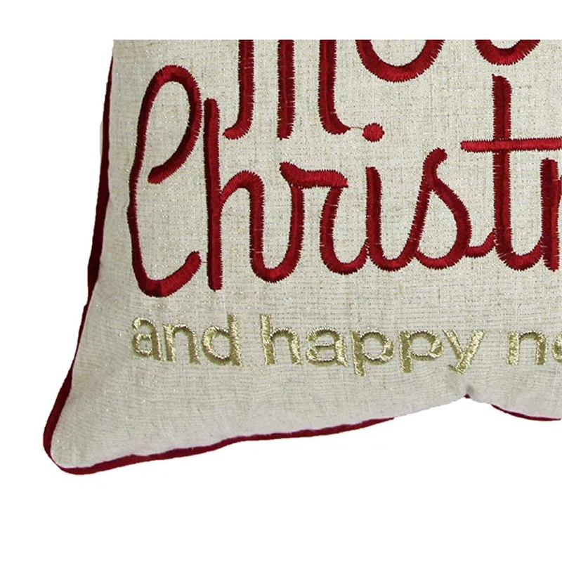 Throw Pillow Cover- Merry Christmas- Red with Gold Accents- 20 Inch Square