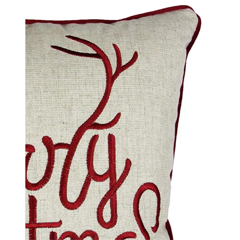 Throw Pillow Cover- Merry Christmas- Red with Gold Accents- 20 Inch Square