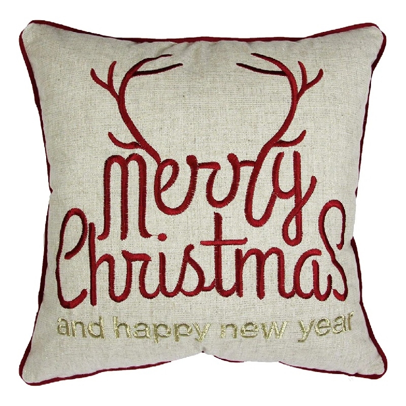 Throw Pillow Cover- Merry Christmas- Red with Gold Accents- 20 Inch Square