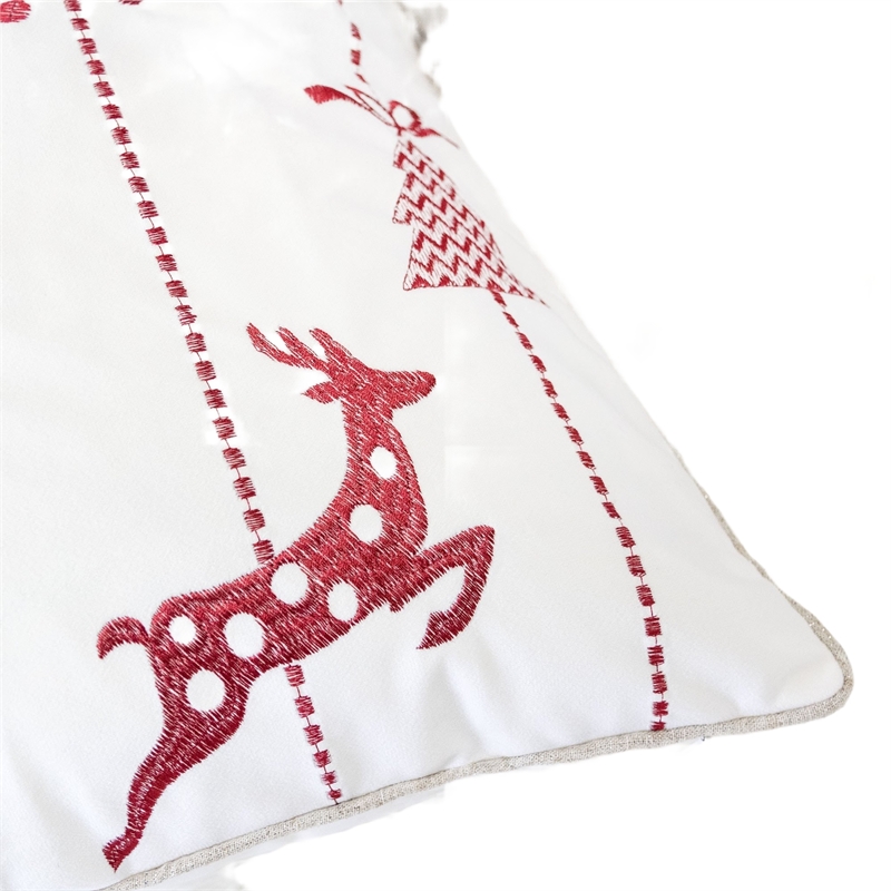 Throw Pillow Cover- Red Embroidered Reindeer and Snowflakes- 20 Inch Square