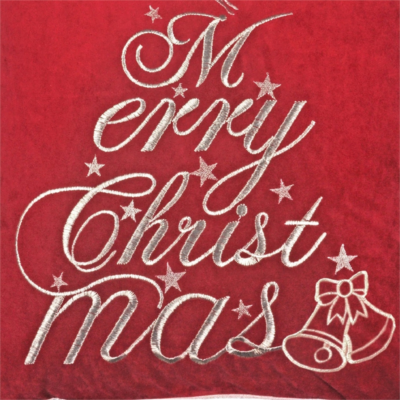 Aure Square Throw Pillow- Merry Christmas Embroidery- Red Velvet 20 Inch