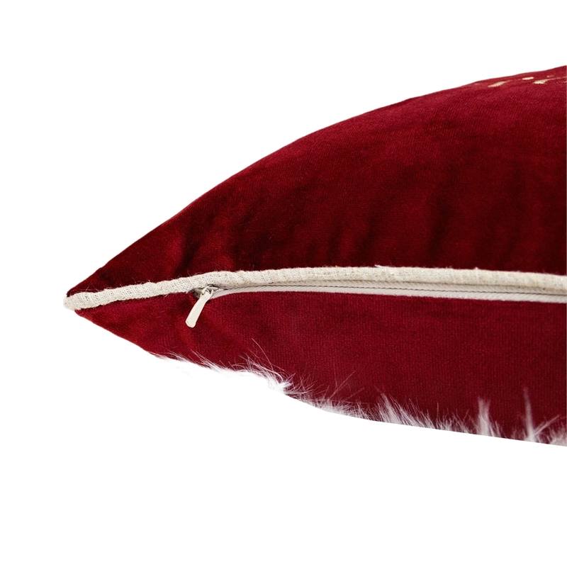 Aure Square Throw Pillow- Merry Christmas Embroidery- Red Velvet 20 Inch