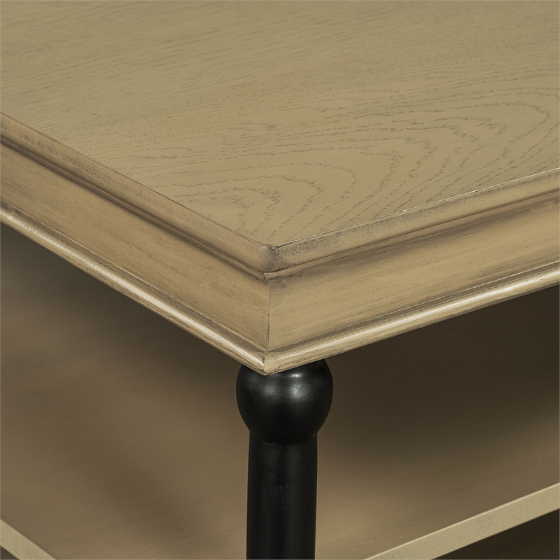 Bard Coffee Table- 55 Inch Brown Veneer- 2 Tier Shelves- Black Metal Legs