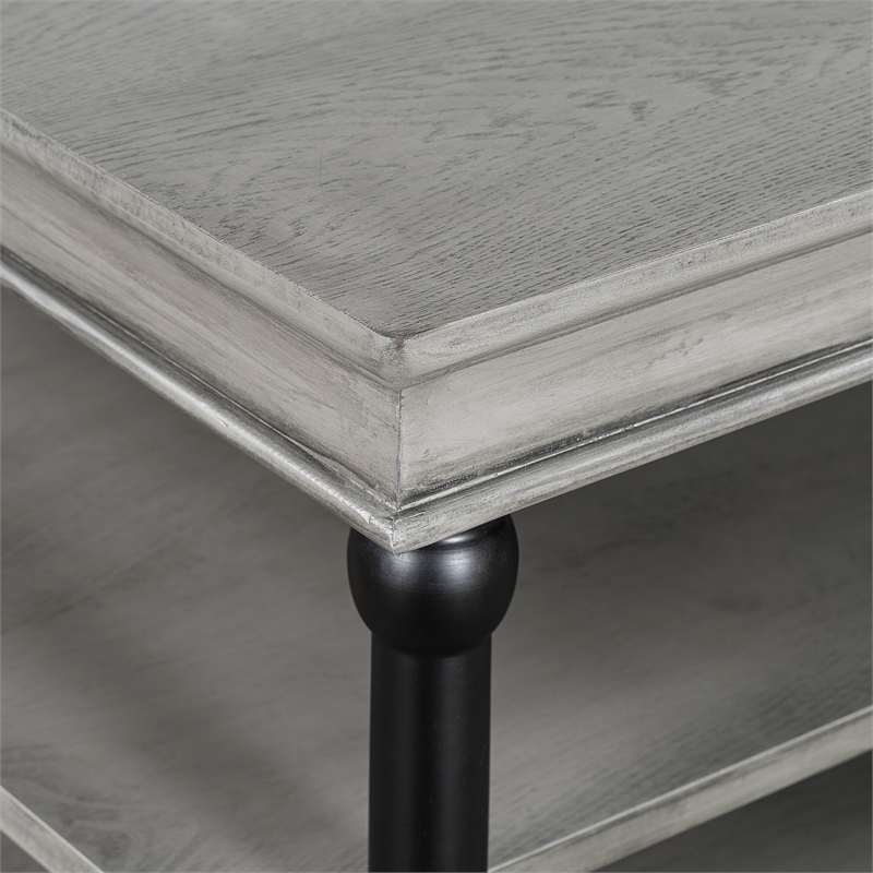 Bard Coffee Table- 55 Inch Gray Veneer- 2 Tier Shelves- Black Metal Legs