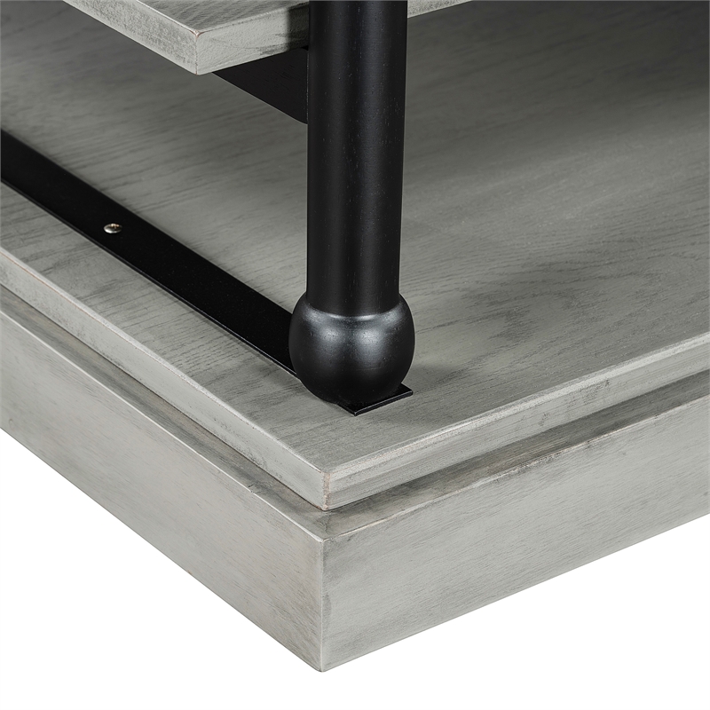 Bard Coffee Table- 55 Inch Gray Veneer- 2 Tier Shelves- Black Metal Legs