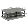 Bard Coffee Table- 55 Inch Gray Veneer- 2 Tier Shelves- Black Metal Legs
