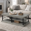 Bard Coffee Table- 55 Inch Gray Veneer- 2 Tier Shelves- Black Metal Legs