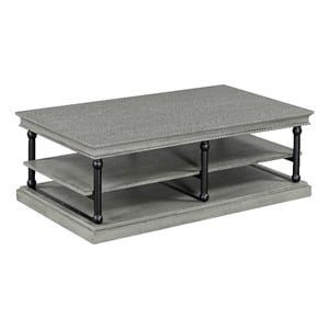 Bard Coffee Table- 55 Inch Gray Veneer- 2 Tier Shelves- Black Metal Legs