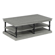 Bard Coffee Table- 55 Inch Gray Veneer- 2 Tier Shelves- Black Metal Legs