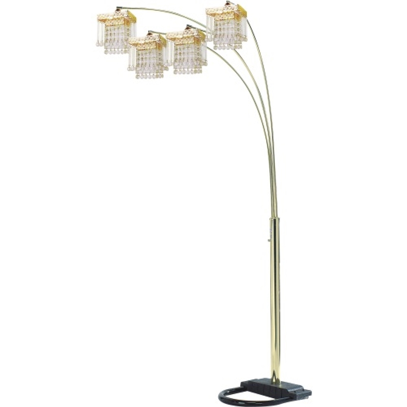 84 Inch Accent Arch Floor Lamp- Hanging 4 Square Crystal Shades- Gold