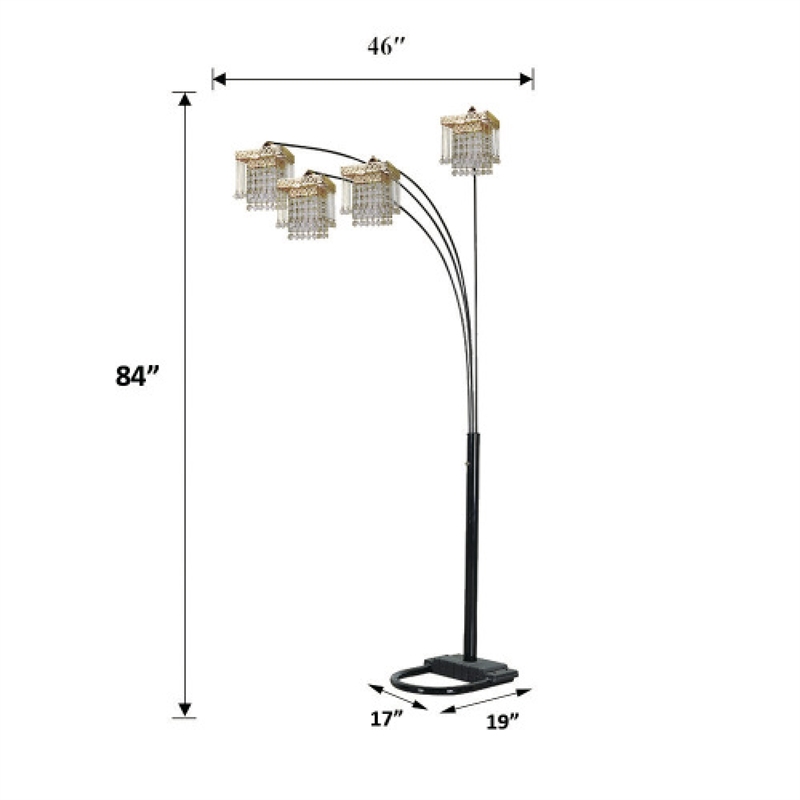 84 Inch Accent Arch Floor Lamp- Hanging 4 Square Crystal Shades- Gold