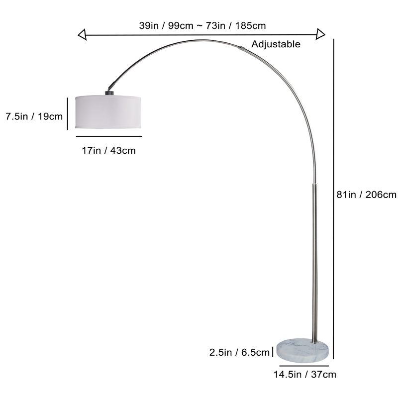 Arch Floor Lamp with Adjustable Arm- White Shade- Marble Base- 81 Inch