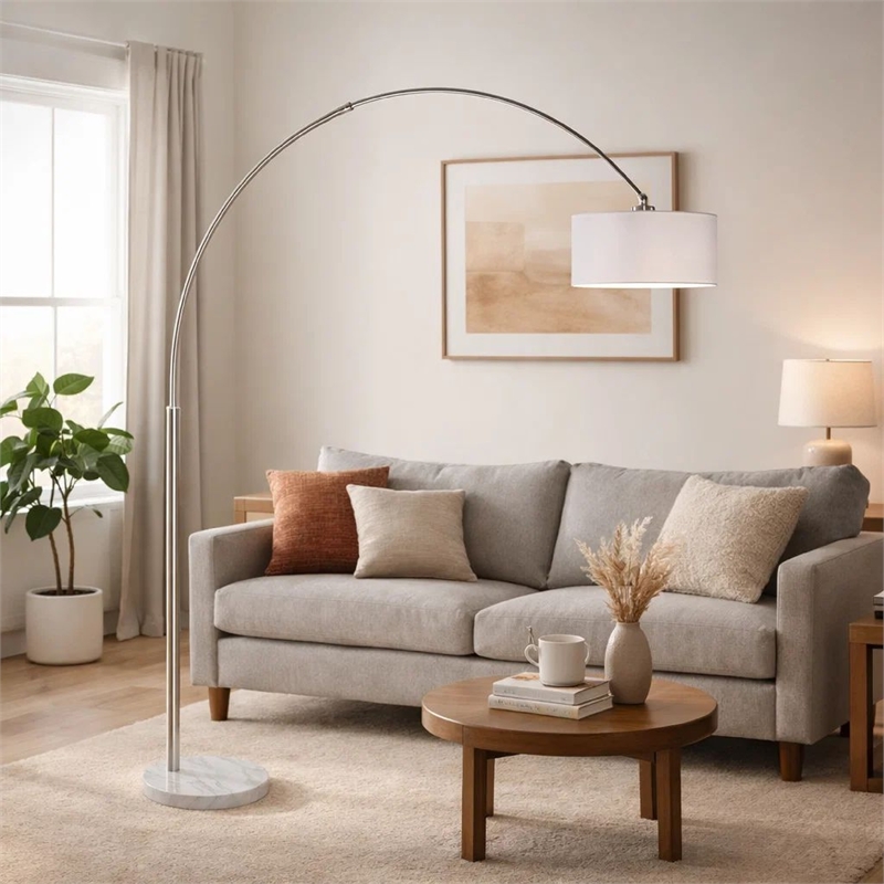 Arch Floor Lamp with Adjustable Arm- White Shade- Marble Base- 81 Inch