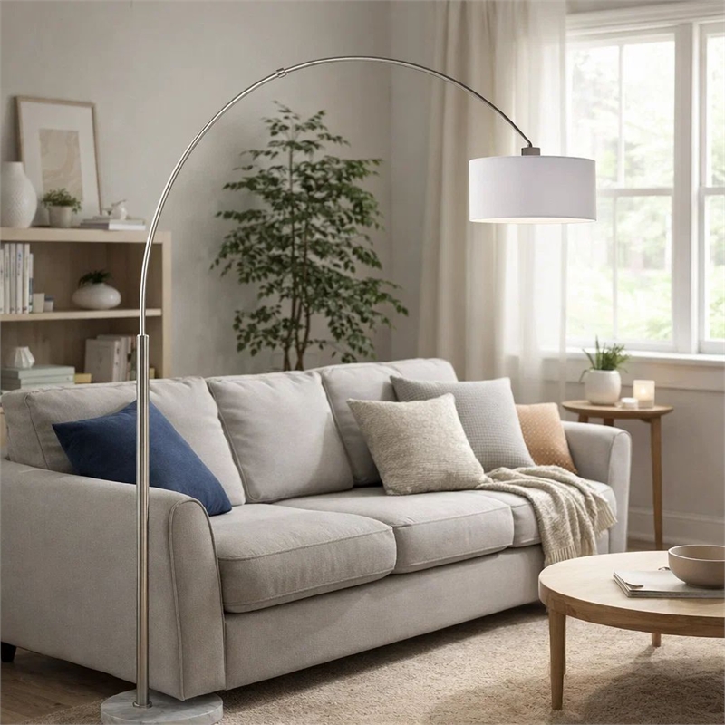 Arch Floor Lamp with Adjustable Arm- White Shade- Marble Base- 81 Inch