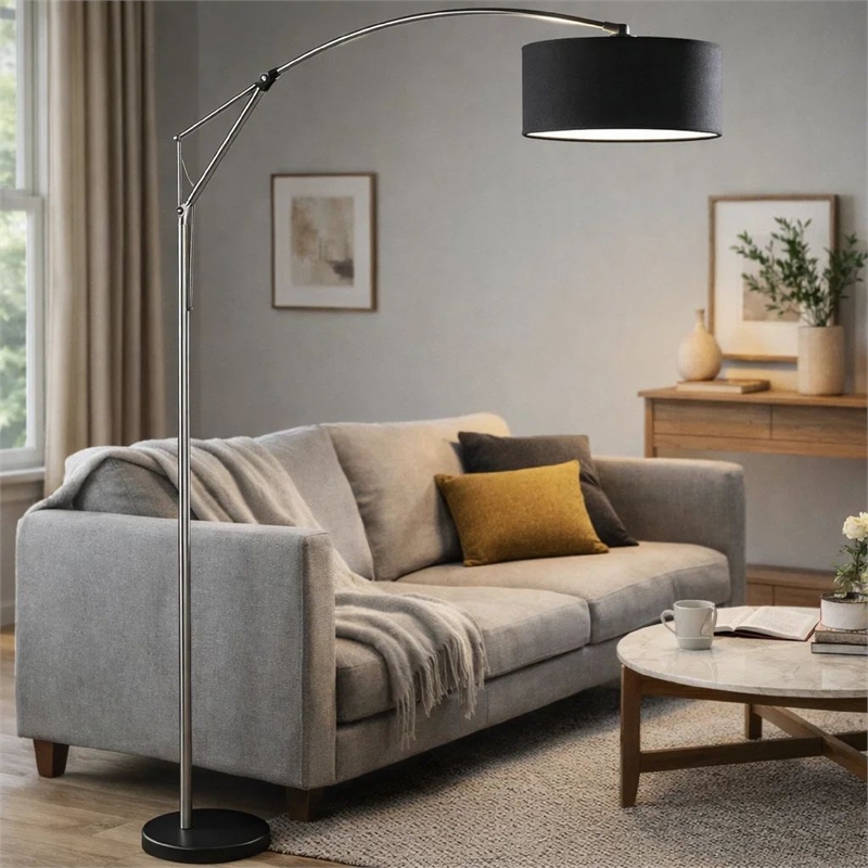 Arch Floor Lamp- Adjustable Arm and Black Genuine Marble Base- 81 Inch