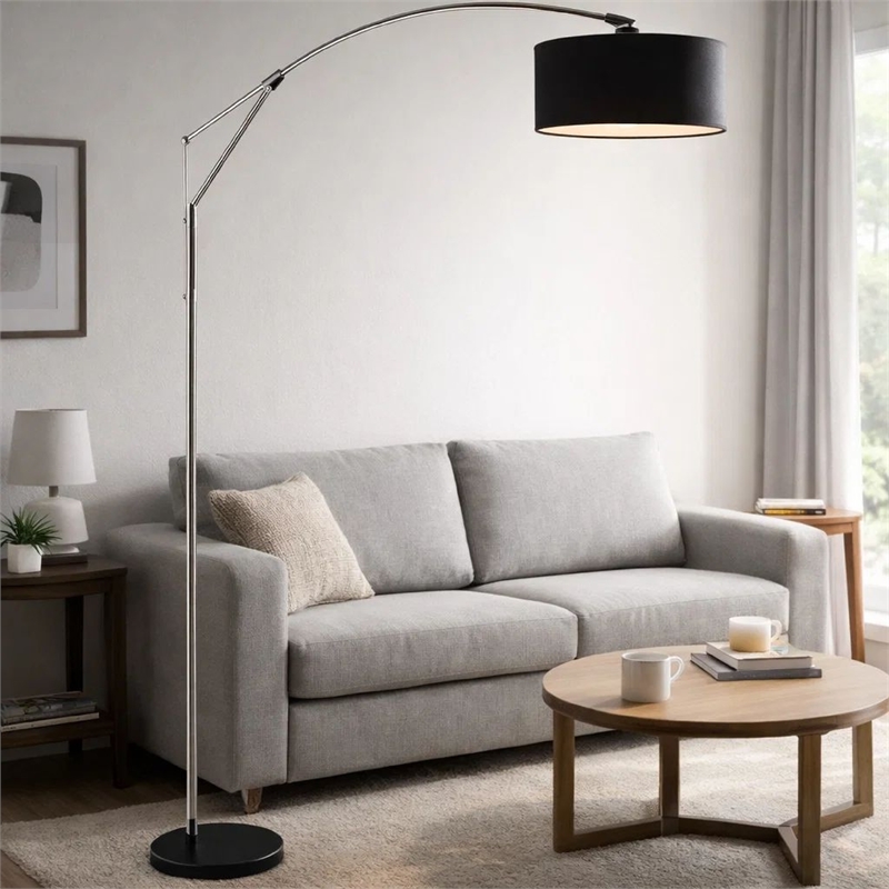 Arch Floor Lamp- Adjustable Arm and Black Genuine Marble Base- 81 Inch