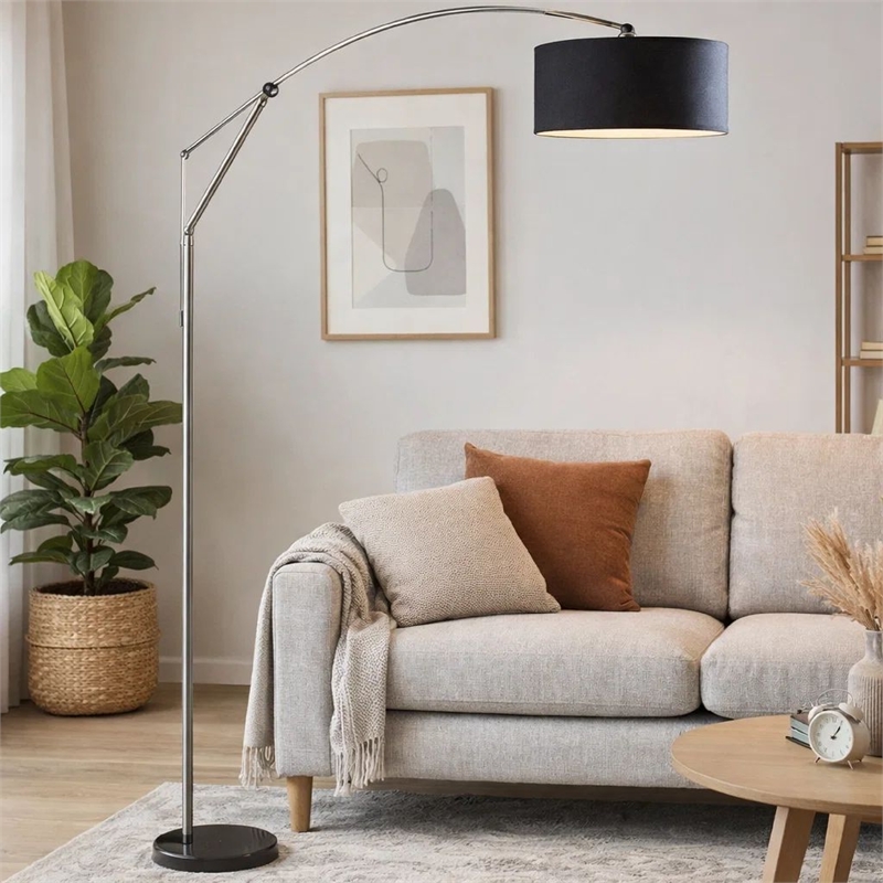 Arch Floor Lamp- Adjustable Arm and Black Genuine Marble Base- 81 Inch