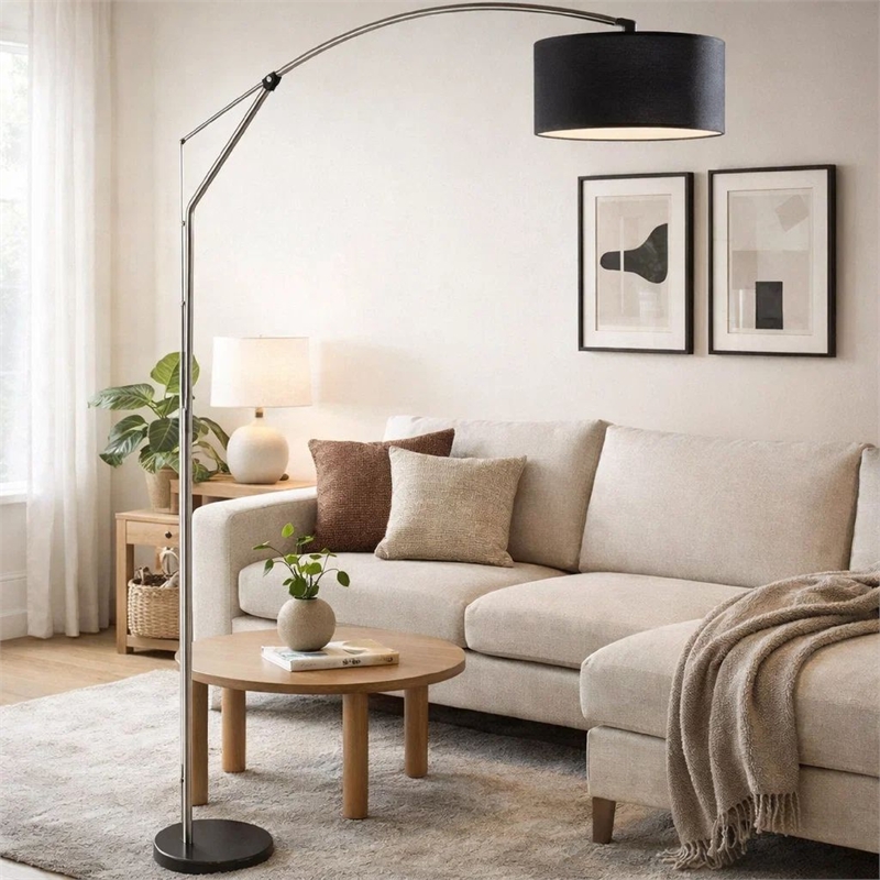 Arch Floor Lamp- Adjustable Arm and Black Genuine Marble Base- 81 Inch