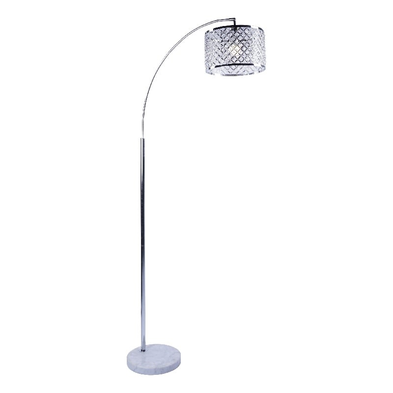 Arch Floor Lamp- Lattice Crystal Shade- Chrome Metal- Round Marble Base