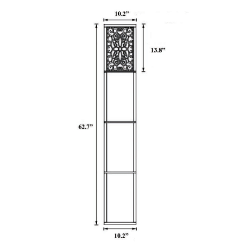 Corner Floor Lamp- 3 Shelves- Floral Carved White Fabric Shade- Brown Wood