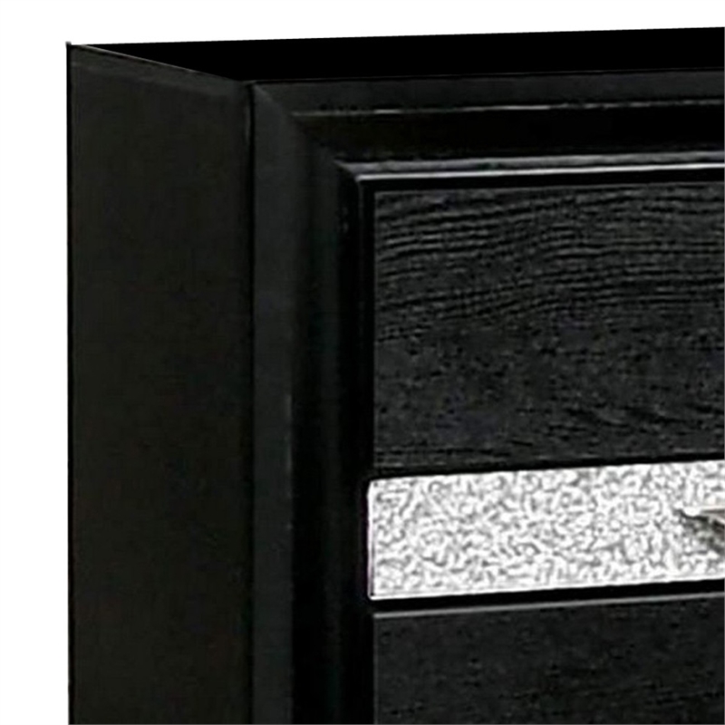 Queen Bedroom Set- Black- Silver Wood- 2 Piece Set with Nightstand