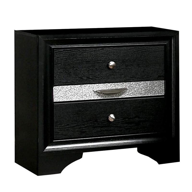 Queen Bedroom Set- Black- Silver Wood- 3 Piece Set with 2 Nightstands