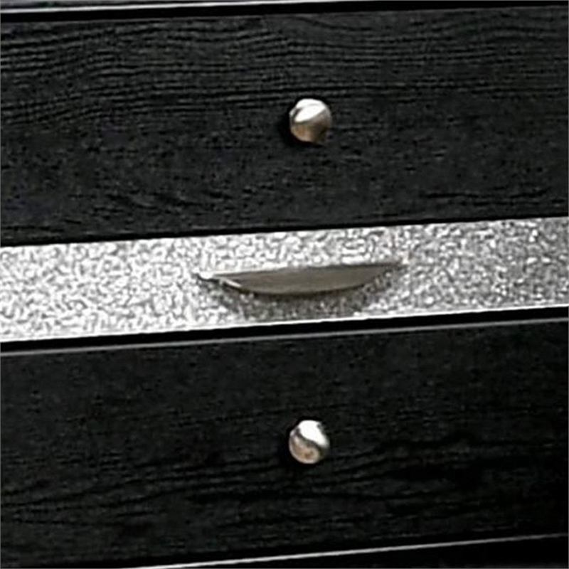 Queen Bedroom Set- Black- Silver Wood- 3 Piece Set with 2 Nightstands