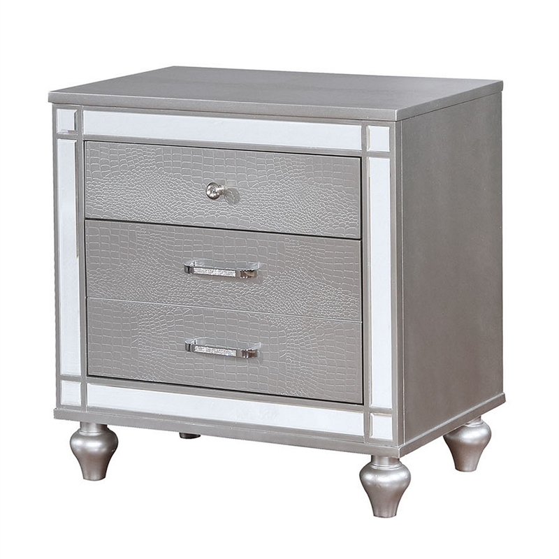 Queen Bedroom Set- Silver Wood- 2 Piece Set with Nightstand