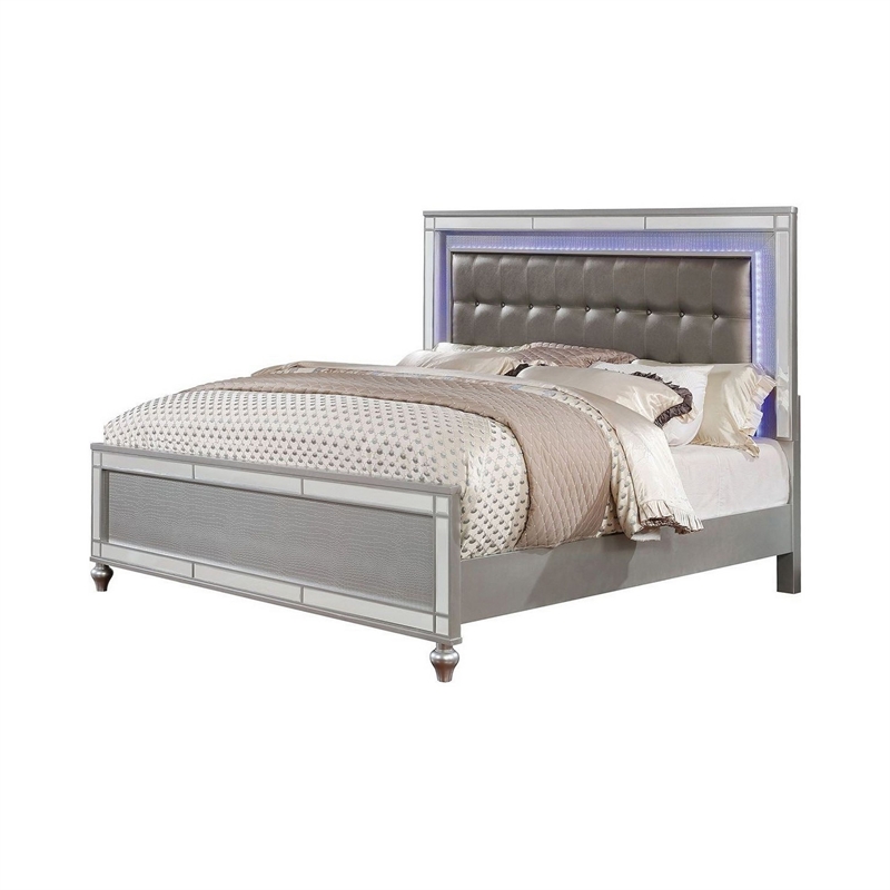 Queen Bedroom Set- Silver Wood- 2 Piece Set with Nightstand