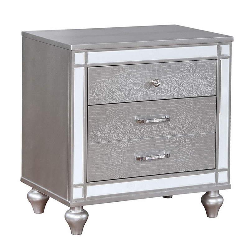 Queen Bedroom Set- Silver Wood- 2 Piece Set with Nightstand