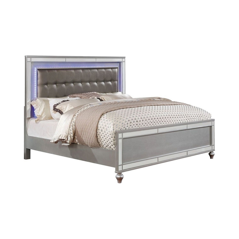 Queen Bedroom Set- Silver Wood- 2 Piece Set with Nightstand